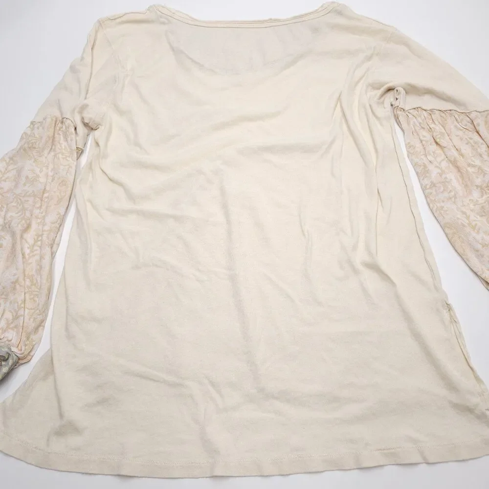 Free People We The Free Jade Top Womens Small Wide Neck Button Cuff Cream Boho